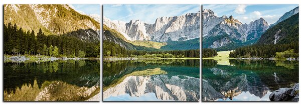 Obraz na plátně - Alpské štíty odrážející se v klidném jezeře - panoráma 5157B (90x30 cm)
