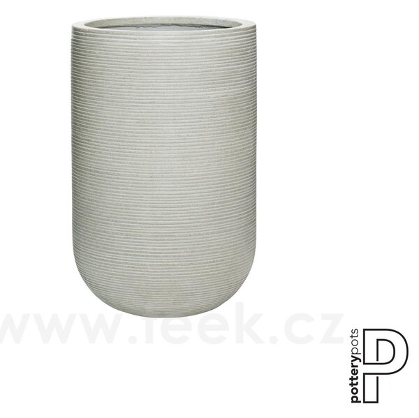 Pottery Pots Venkovní květináč kulatý Cody high M, Light Grey (barva světlešedá, vodorovné pruhy), kolekce Ridged, materiál Ficonstone, průměr 35 cm x v 55 cm, objem cca 49 l