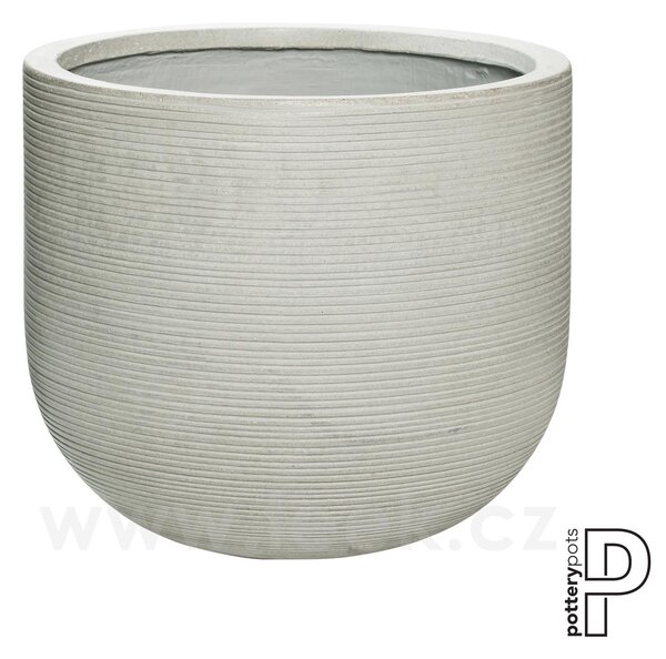 Pottery Pots Venkovní květináč kulatý Cody L, Light Grey (barva světlešedá, vodorovné pruhy), kolekce Ridged, materiál Ficonstone, průměr 42 cm x v 37 cm, objem cca 45 l