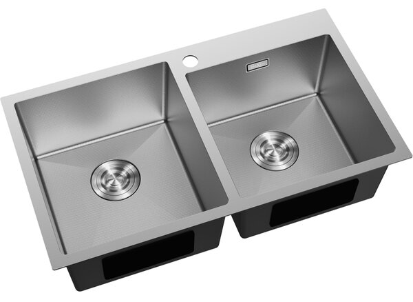 Mexen Xorin, 2-komorový nerezový dřez 780 x 450 mm, broušená ocel, vzor voština, 6441782000-01HC