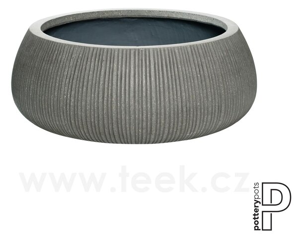 Pottery Pots Venkovní květináč kulatý Eileen XXL, Dark Grey (barva tmavě šedá, svislé pruhy), kolekce Ridged, materiál Ficonstone, průměr 53 cm x v 21 cm, objem cca 40 l