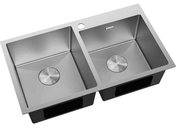 Mexen Xorin, 2-komorový nerezový dřez 780 x 450 mm, broušená ocel, vzor voština, 6441782000-01HC