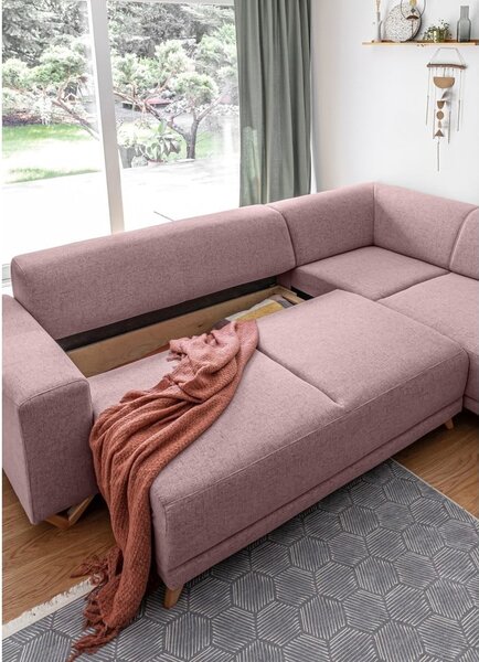 Růžová rozkládací/s úložným prostorem rohová pohovka (pravý roh/do L) Classy Sophie – Miuform