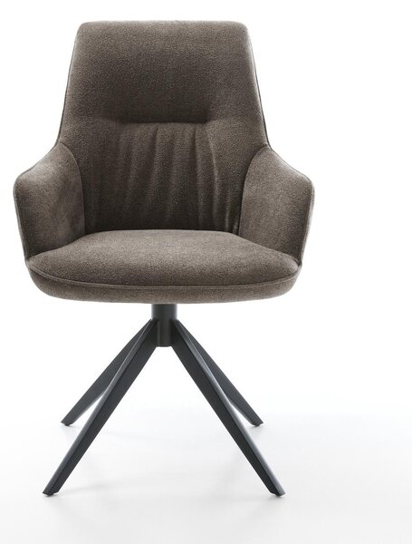 DELIFE Jídelní židle Zelia-Flex s područkami strukturovaná látka měkká taupe široká křížová podnož černá 360° otočná houpací funkce taštičkové pružiny