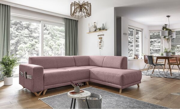Růžová rozkládací/s úložným prostorem rohová pohovka (pravý roh/do L) Classy Sophie – Miuform