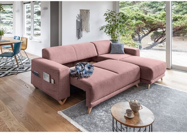 Růžová rozkládací/s úložným prostorem rohová pohovka Classy Sophie – Miuform