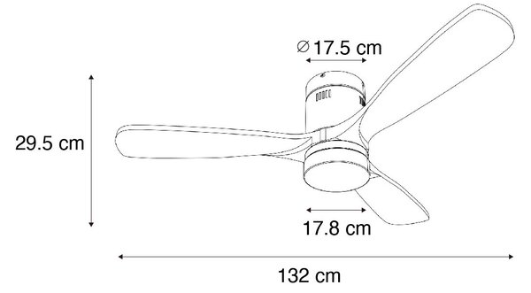 Stropní ventilátor černý 132 cm vč. LED stmívatelný s dálkovým ovládáním - Sofia