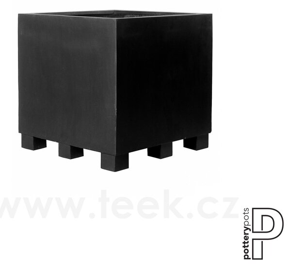 Pottery Pots Venkovní květináč čtvercový Jumbo M (feet), Black (barva černá), kolekce Natural, kompozit Fiberstone, d 70 cm x š 70 cm x v 70 cm, objem cca 294 l