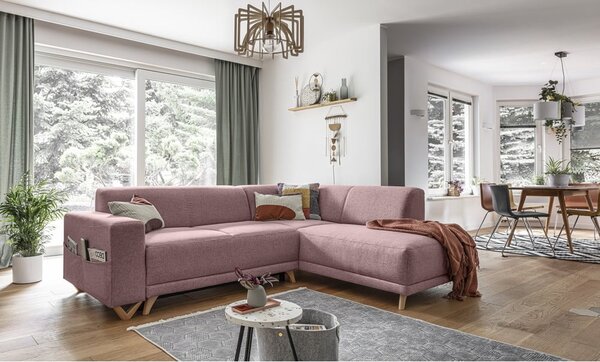 Růžová rozkládací/s úložným prostorem rohová pohovka (pravý roh/do L) Classy Sophie – Miuform