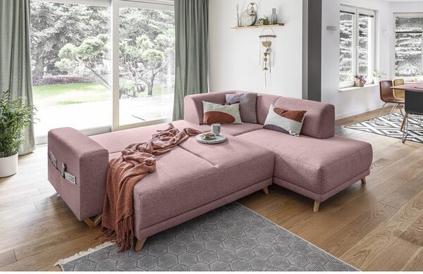 Růžová rozkládací/s úložným prostorem rohová pohovka (pravý roh/do L) Classy Sophie – Miuform