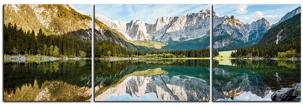 Obraz na plátně - Alpské štíty odrážející se v klidném jezeře - panoráma 5157C (90x30 cm)
