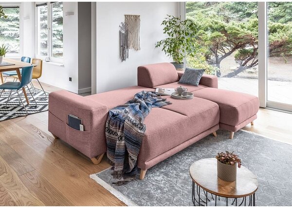 Růžová rozkládací/s úložným prostorem rohová pohovka Classy Sophie – Miuform