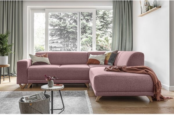 Růžová rozkládací/s úložným prostorem rohová pohovka (pravý roh/do L) Classy Sophie – Miuform