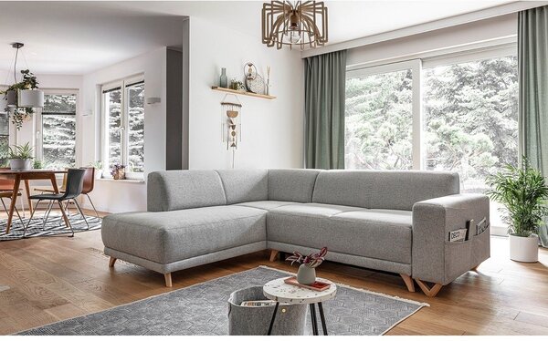 Světle šedá rozkládací/s úložným prostorem rohová pohovka (levý roh/do L) Classy Sophie – Miuform