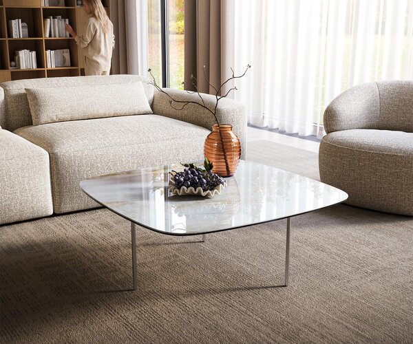 DELIFE Konferenční stolek Edge oválný tvar 90×90 cm keramika Onyx Pearl Trive nerezová ocel broušená