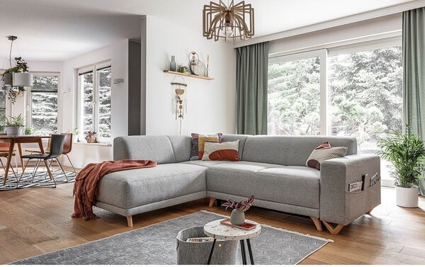 Světle šedá rozkládací/s úložným prostorem rohová pohovka (levý roh/do L) Classy Sophie – Miuform
