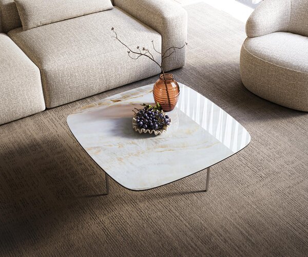 DELIFE Konferenční stolek Edge oválný tvar 90×90 cm keramika Onyx Pearl Trive nerezová ocel broušená