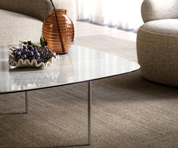DELIFE Konferenční stolek Edge oválný tvar 90×90 cm keramika Onyx Pearl Trive nerezová ocel broušená