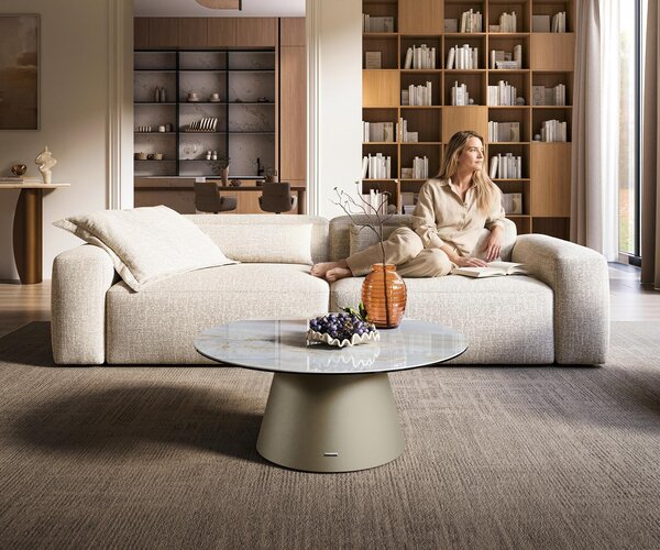 DELIFE Konferenční stolek Edge kulatý 90×90 cm keramika Onyx Pearl Borna Titanová barva