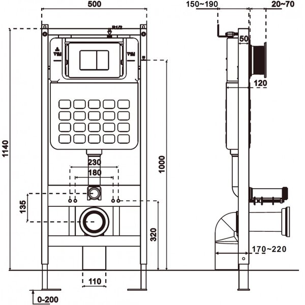 Mexen Tex Slim, WC montážní rám pod omítku s mechanickým splachováním, 61100