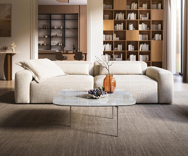 DELIFE Konferenční stolek Edge oválný tvar 90×90 cm keramika Onyx Pearl Trive nerezová ocel broušená