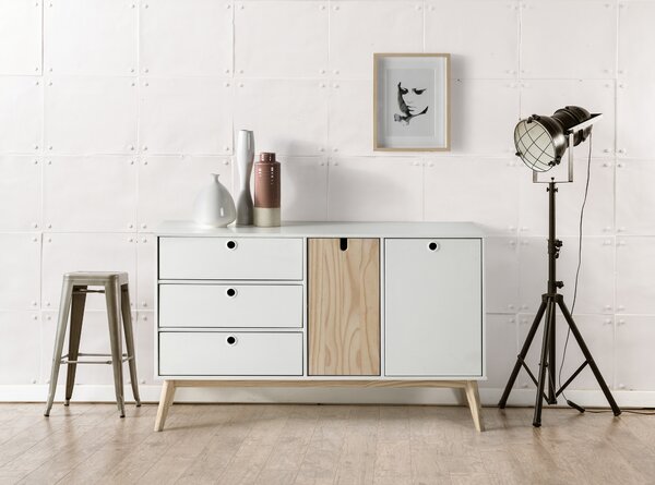 SOB Nábytek - Bílá komoda Marckeric Kiara borovice MDF - F0MKC-12661