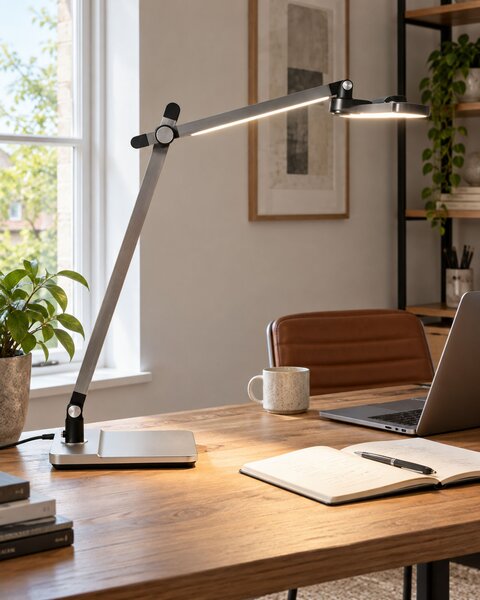 LED stolní lampa SERPENS se stmívačem Stříbrná