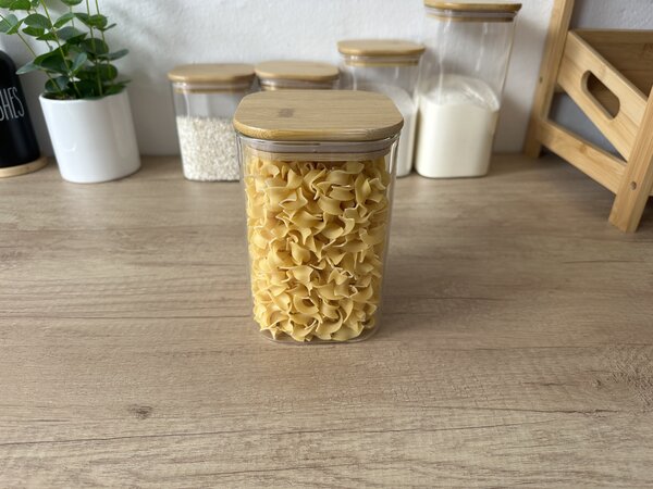 Orion Skleněná dóza hranatá s bambusovým víkem, 1,3l BORO