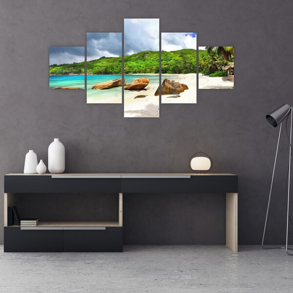 Obraz - Seychely, pláž Takamaka (125x70 cm)