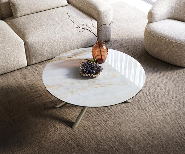 DELIFE Konferenční stolek Edge kulatý 100×100 cm keramika Onyx Pearl Sarity kov titanová barva