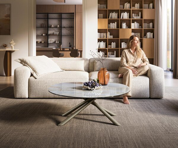 DELIFE Konferenční stolek Edge kulatý 100×100 cm keramika Onyx Pearl Sarity kov titanová barva