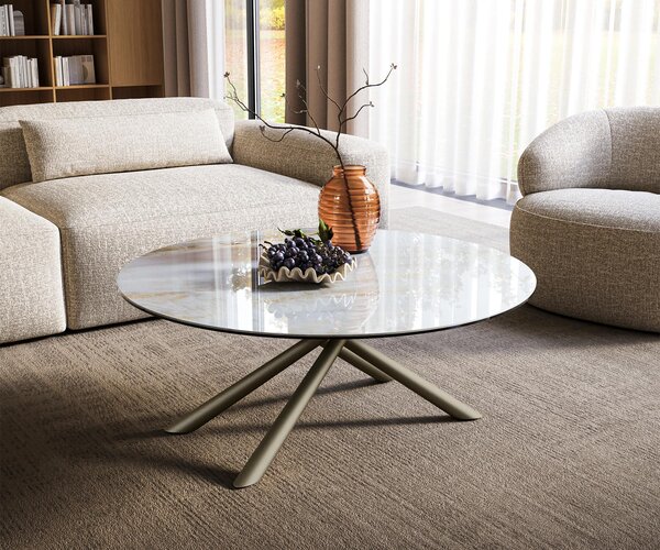 DELIFE Konferenční stolek Edge kulatý 100×100 cm keramika Onyx Pearl Sarity kov titanová barva