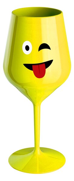 SMAJLÍK VYPLAZUJÍCÍ JAZYK - žlutá nerozbitná sklenice na víno 470 ml