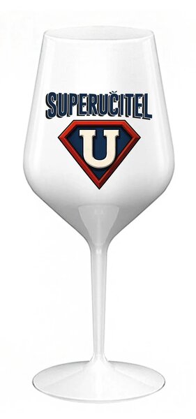 SUPERUČITEL (ZNAK) - bílá nerozbitná sklenice na víno 470 ml