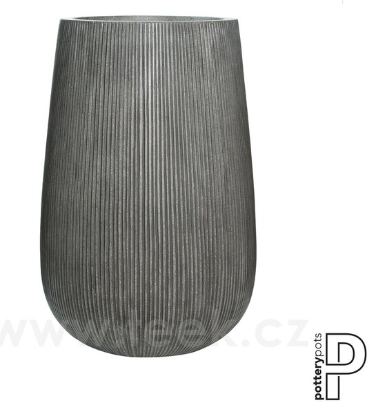 Pottery Pots Venkovní květináč kulatý Patt high M, Dark Grey (barva tmavě šedá, svislé pruhy), kolekce Ridged, materiál Ficonstone, průměr 44 cm x v 66 cm, objem cca 83 l