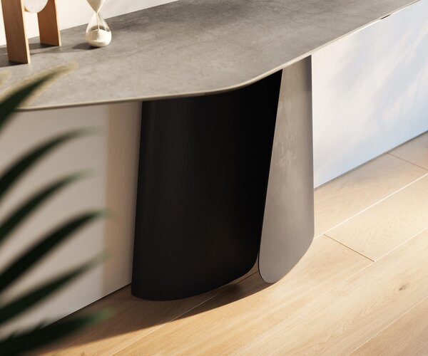 DELIFE Konzolový stůl Edge polygonální 180×50 cm keramika beton šedá Livos kov černá