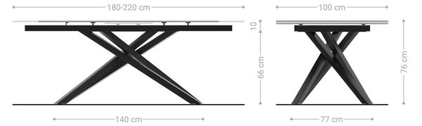DELIFE Jídelní stůl Edge oválný tvar 180-220×100 cm keramika Emperador Extra Lucidato tmavě hnědá křížová podnož obdélníkový design titanová barva rozkládací