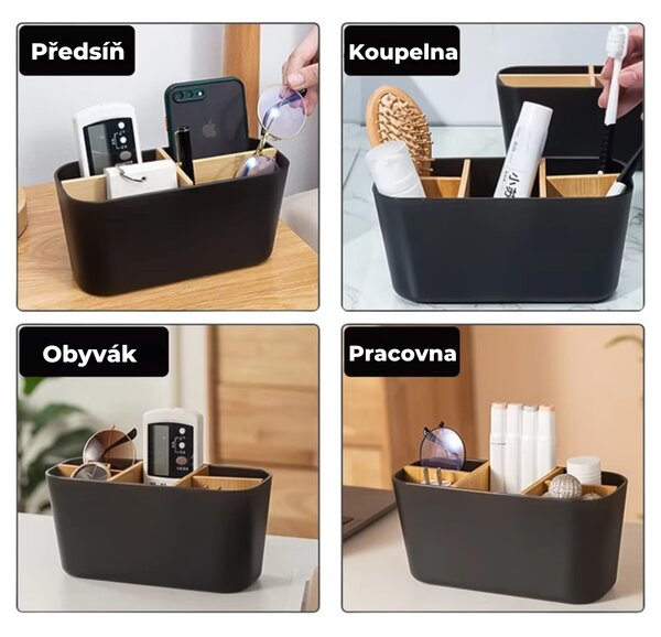 Arte Regal Organizér s bambusovými přepážkami, stojan na kartáčky, černý OVEL