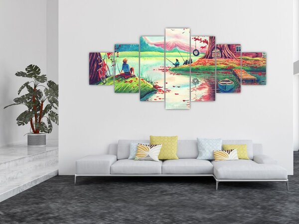 Obraz - Aquarel, Zátoka v horské vesničce (210x100 cm)