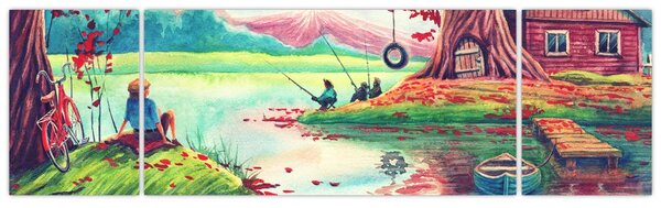 Obraz - Aquarel, Zátoka v horské vesničce (170x50 cm)