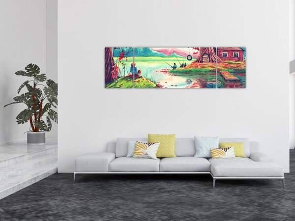 Obraz - Aquarel, Zátoka v horské vesničce (170x50 cm)