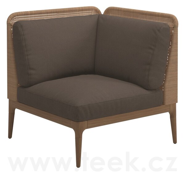 Gloster Rohový/ukončovací levostranný díl s nízkými zády Lima, Gloster, 81x81x78 cm, rám teak, výplet umělý ratan barva wheat, sedáky kat. B barva dle vzorníku