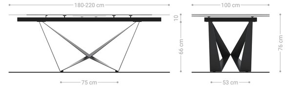 DELIFE Jídelní stůl Edge oválný tvar 180-220×100 cm keramika Emperador Extra Lucidato tmavě hnědá Spider plochá ocel nerezová ocel grafit rozkládací