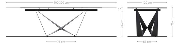 DELIFE Jídelní stůl Edge tvar oválný 200-300×120 cm keramika Laminam® Sabbia dubová barva Spider plochá podnož nerezová ocel grafit rozkládací