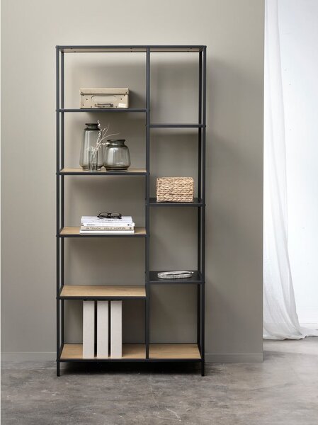 Černá/v přírodní barvě knihovna v dekoru dubu 80x180x35 cm Altino – Unique Furniture
