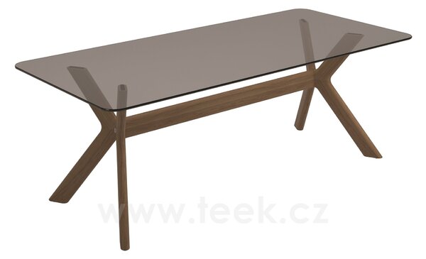 Gloster Teakový jídelní stůl s kříženou podnoží X-Frame, Gloster, obdélníkový 220x100x75,5 cm, rám teak, deska tvrzené kouřové sklo
