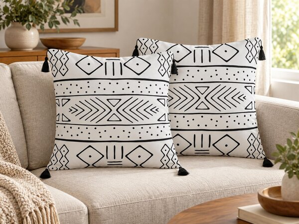 Sada 2 dekorativních polštářů SCHEFFLERA 45 x 45 cm Umělý samet Bílá Geometrický vzor
