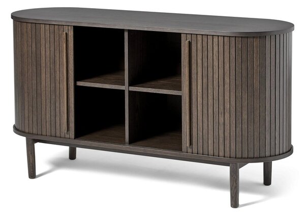 Hnědá komoda v dekoru dubu s posuvnými dveřmi 140x76x45 cm Meta – Unique Furniture