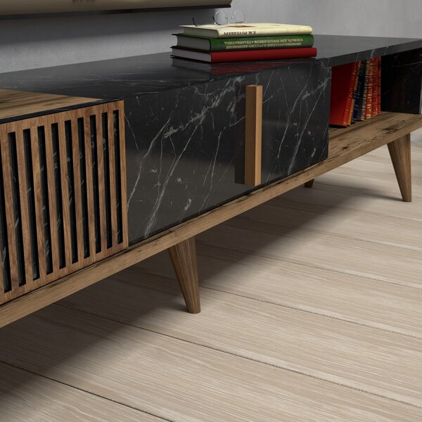 Hanah Home TV stolek Milan 180 cm ořech/černý mramor