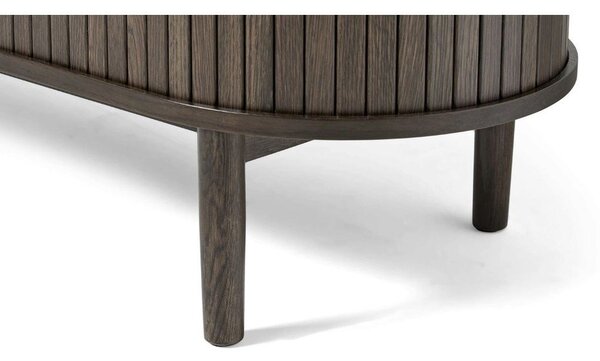 Hnědá komoda v dekoru dubu s posuvnými dveřmi 140x76x45 cm Meta – Unique Furniture
